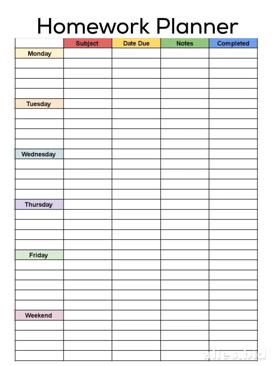 Free Printable Homework Planner Template Free Worksheet #2