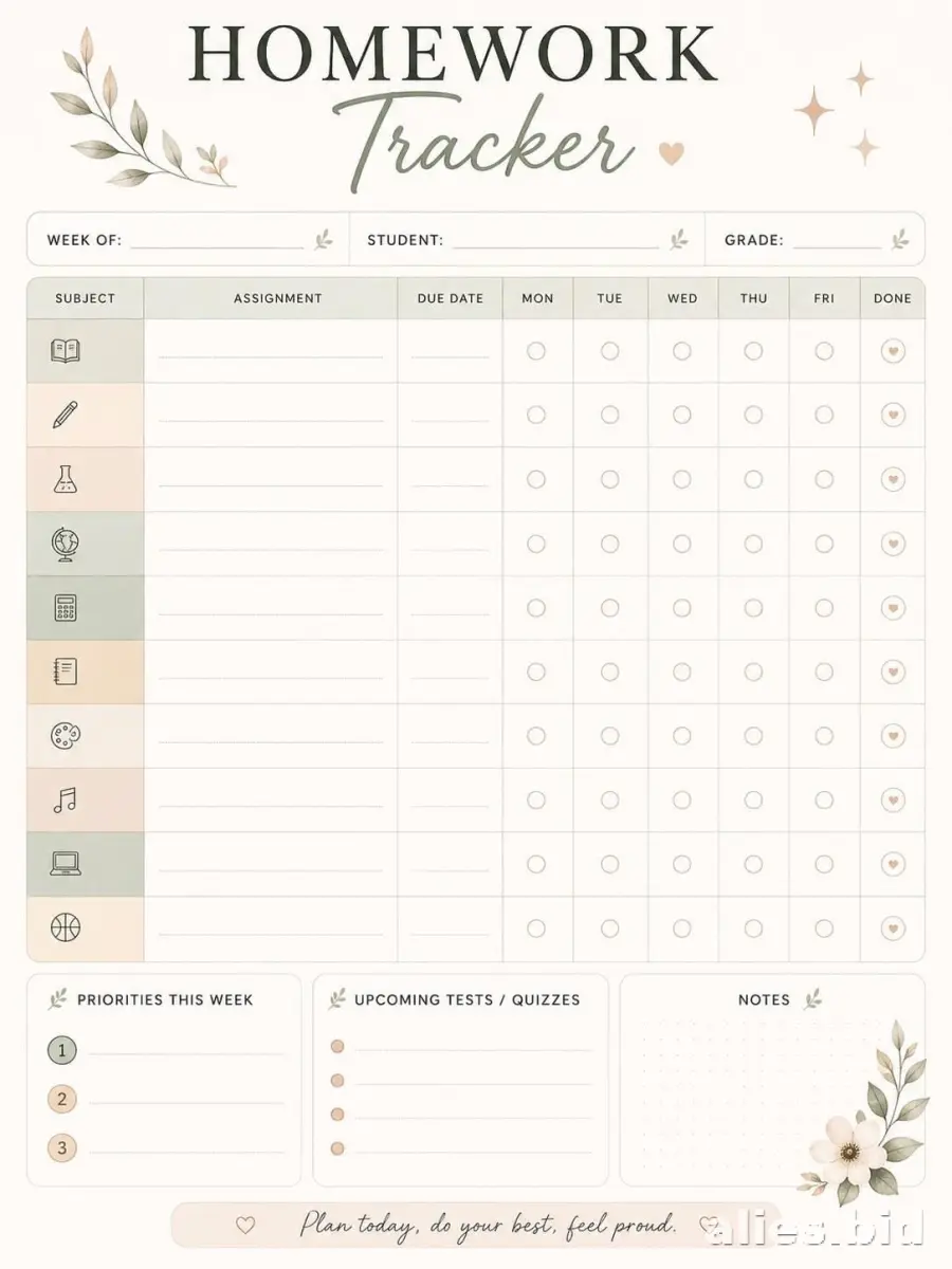 Free Printable Homework Planner Template Free Worksheet #10