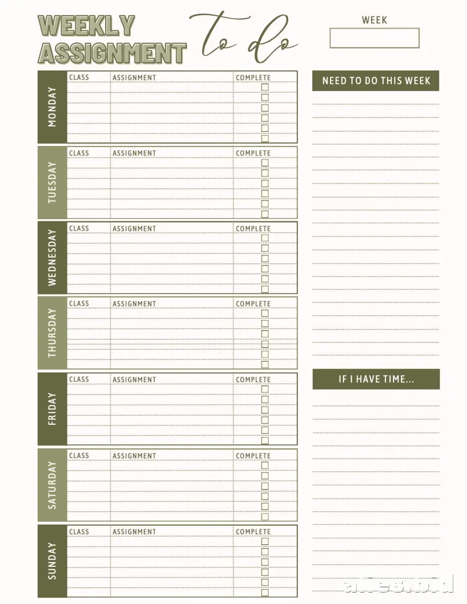 Free Printable Homework Planner Template Free Worksheet #3