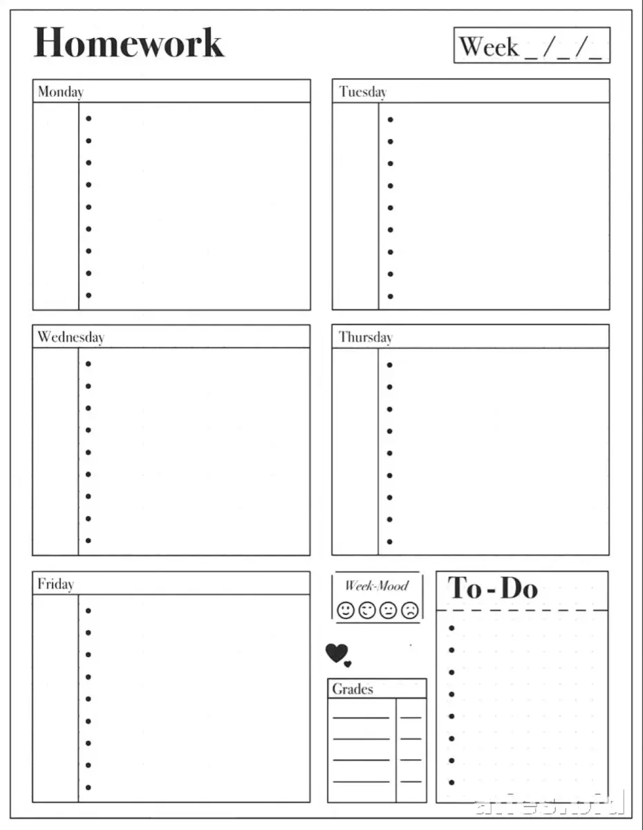 Free Printable Homework Planner Template Free Worksheet #16