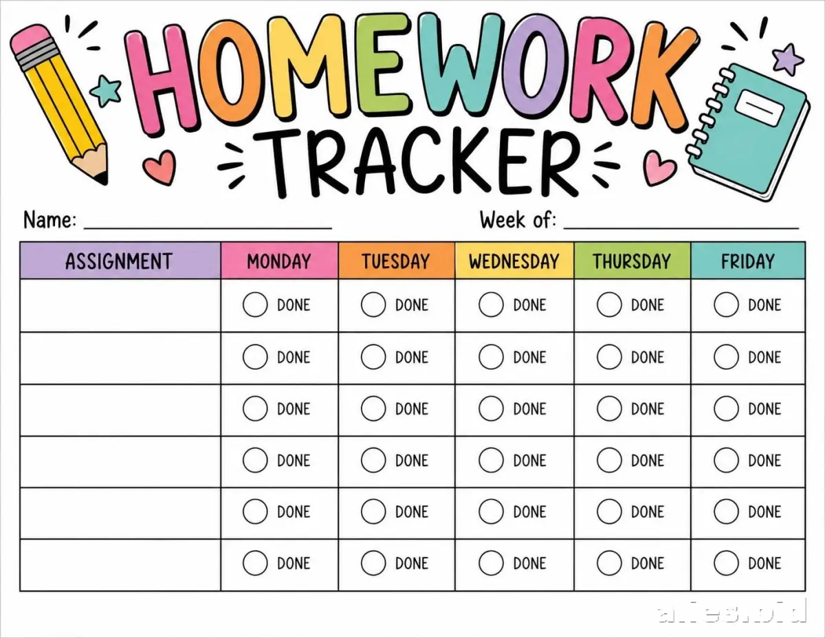 Free Printable Homework Tracker Template Free Worksheet #2