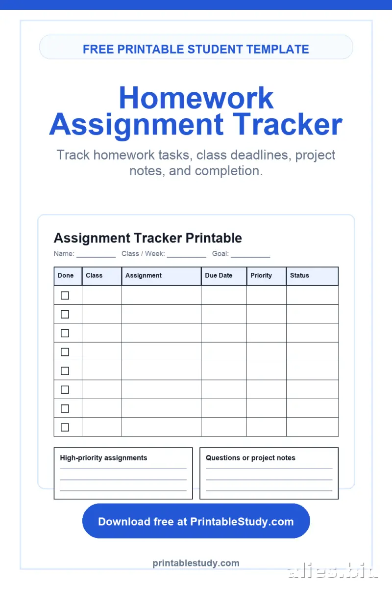 Free Homework Tracker Template Worksheets for Teachers and Parents