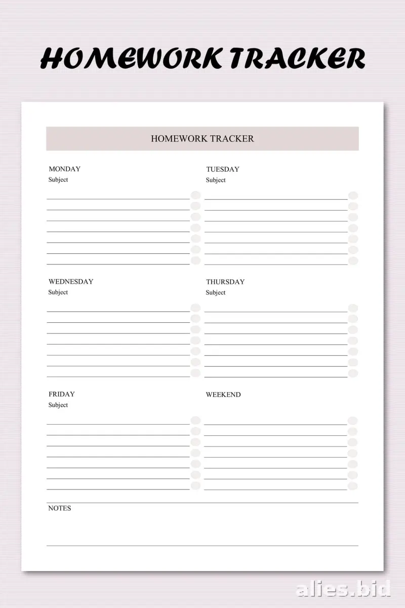 Free Printable Homework Tracker Template Free Worksheet #7