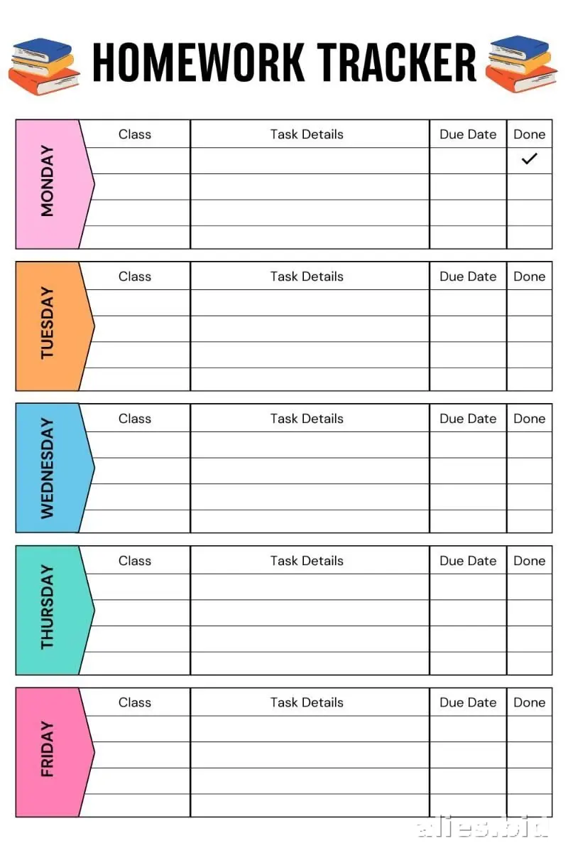 Free Printable Homework Tracker Template Free Worksheet #8