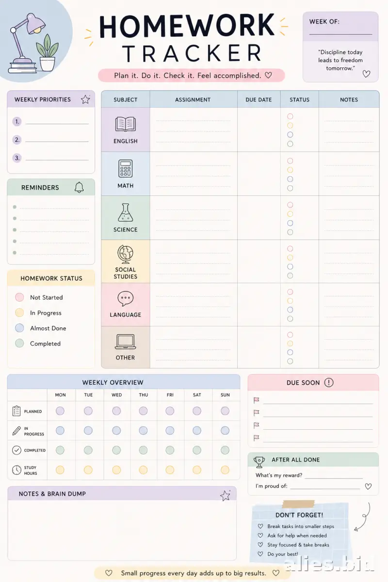 Free Printable Homework Tracker Template Free Worksheet #9