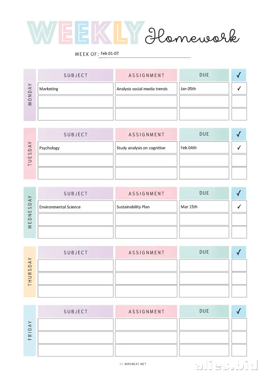 Free Printable Homework Tracker Template Free Worksheet #3