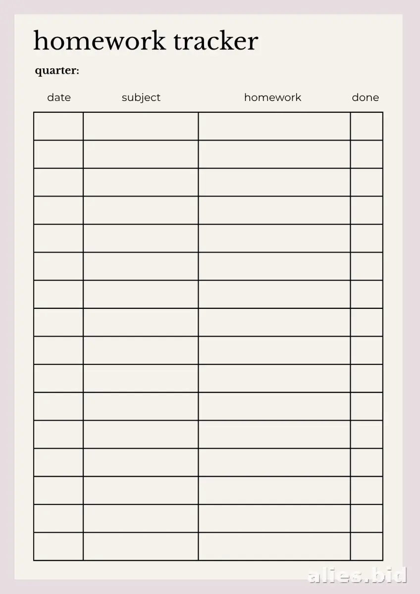 Free Printable Homework Tracker Template Free Worksheet #14