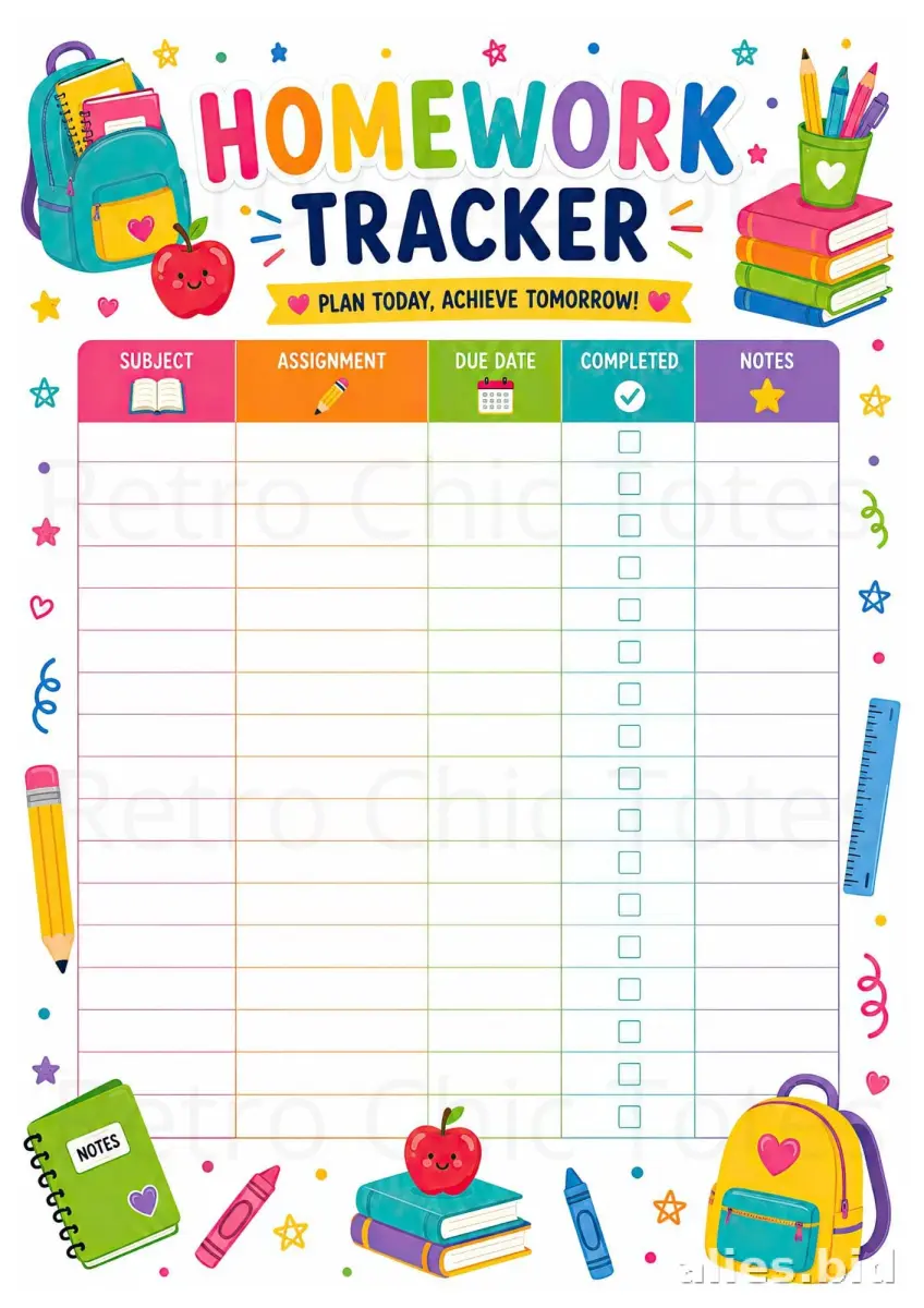 Free Printable Homework Tracker Template Free Worksheet #15
