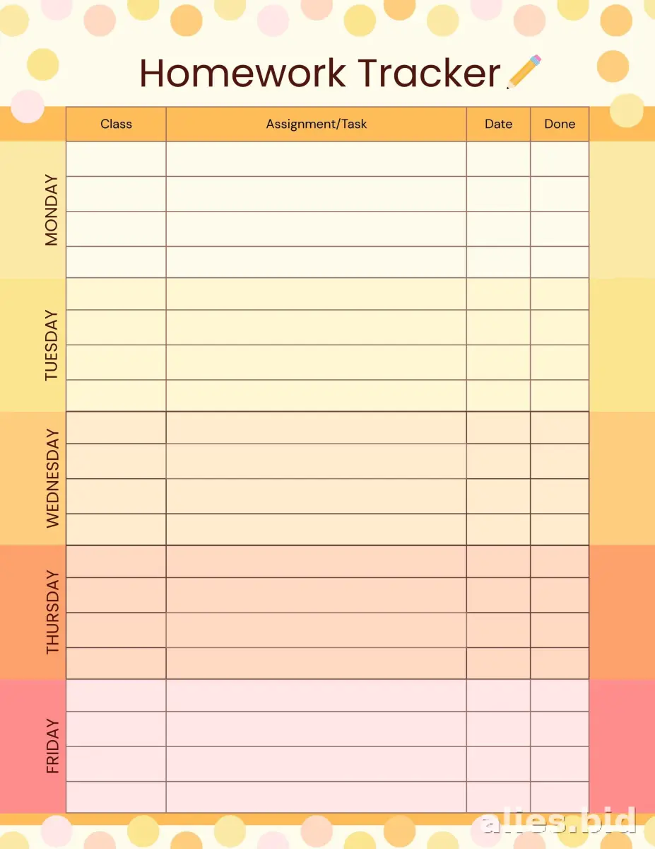 Free Printable Homework Tracker Template Free Worksheet #13