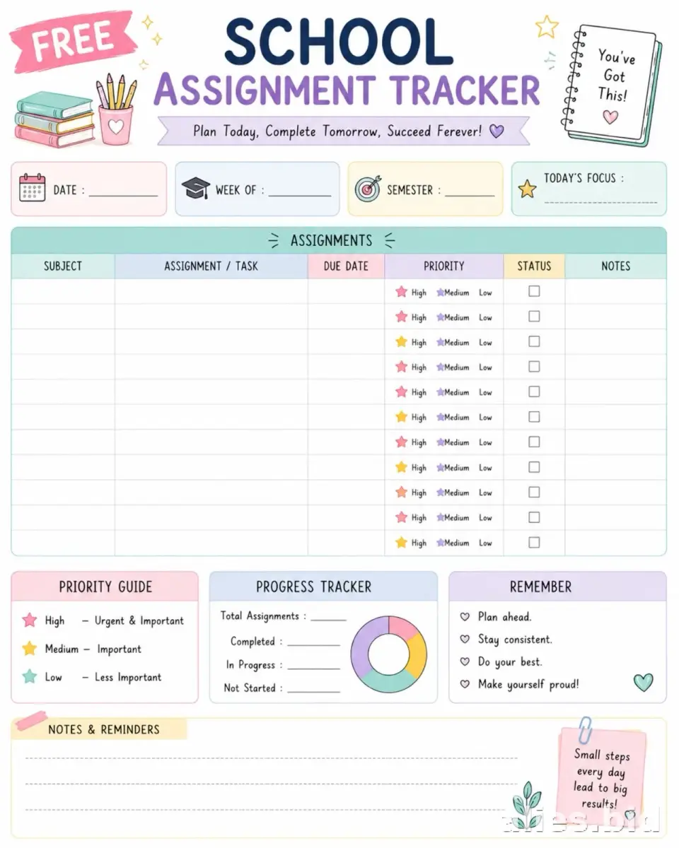 Free Printable Homework Tracker Template Free Worksheet #11
