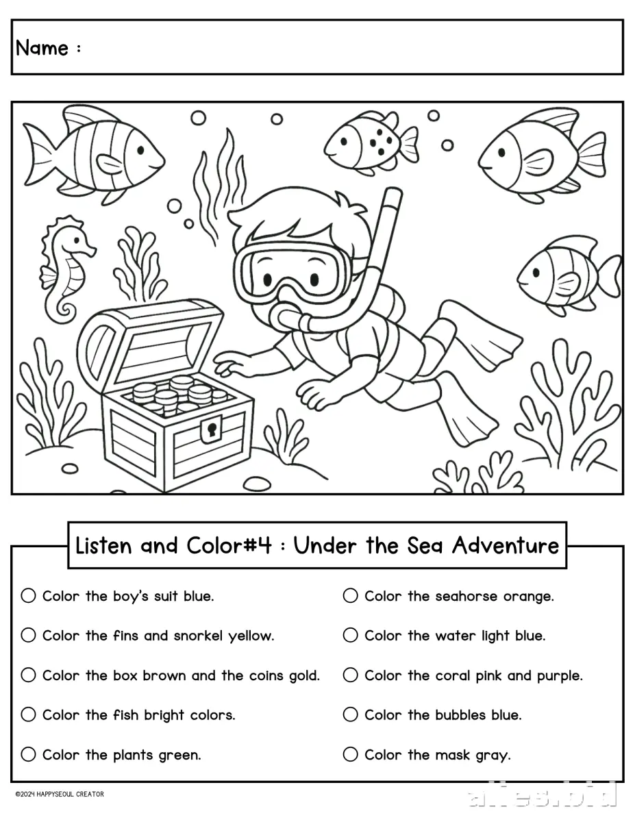 Free Printable Listening Activity Sheet For Kids Worksheet #7