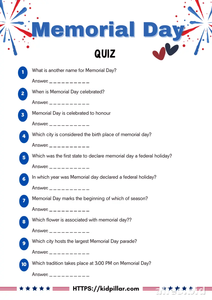 Free Printable Memorial Day Worksheet Free #13
