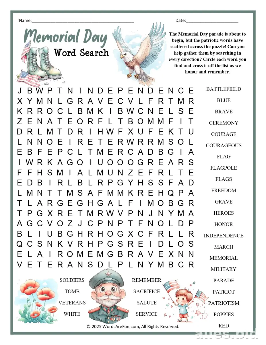 Free Printable Memorial Day Worksheet Free #11