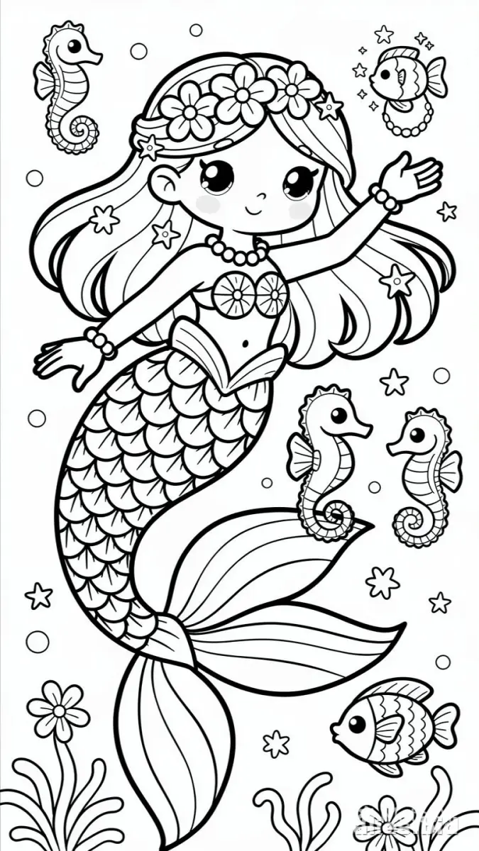 Free Printable Mermaid Coloring Pages For Kids Worksheet #12