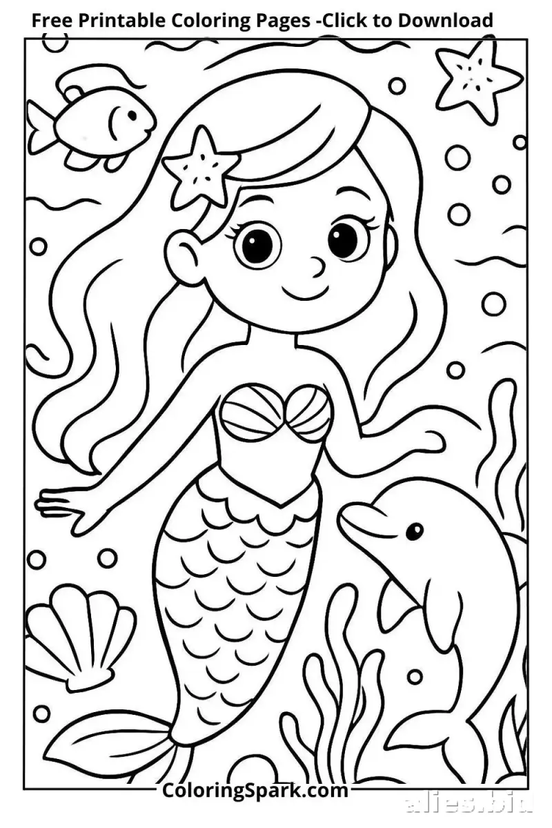 Free Printable Mermaid Coloring Pages For Kids Worksheet #11