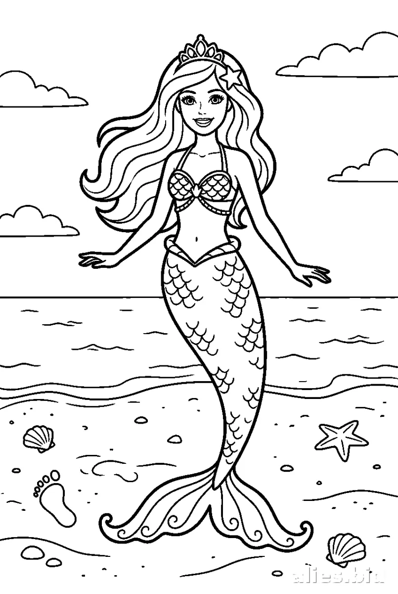 Free Printable Mermaid Coloring Pages For Kids Worksheet #17