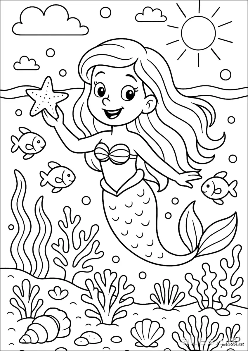 Free Printable Mermaid Coloring Pages For Kids Worksheet #13