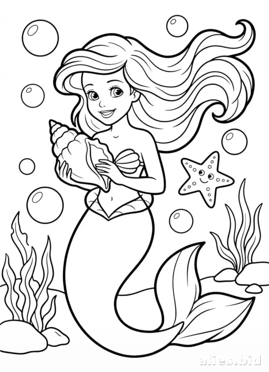 Free Printable Mermaid Coloring Pages For Kids Worksheet #3