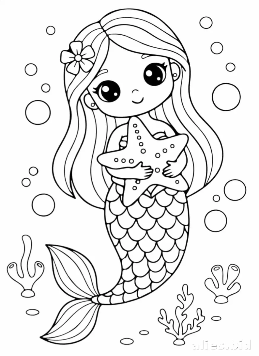 Free Printable Mermaid Coloring Pages For Kids Worksheet #2