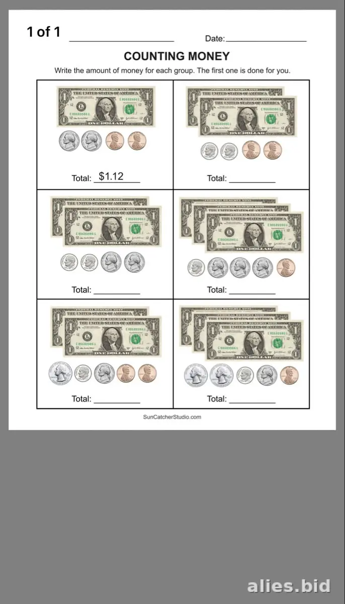 Money Counting Worksheet Printable #3