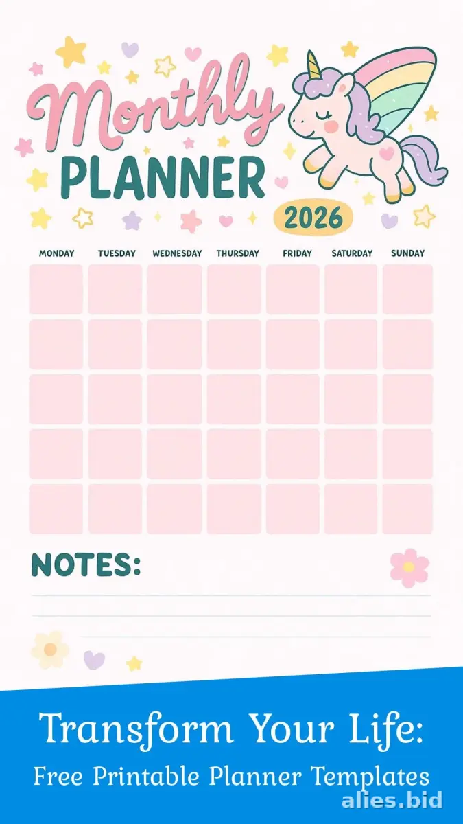Free Printable Monthly Planner Template For Kids Free Worksheet #2