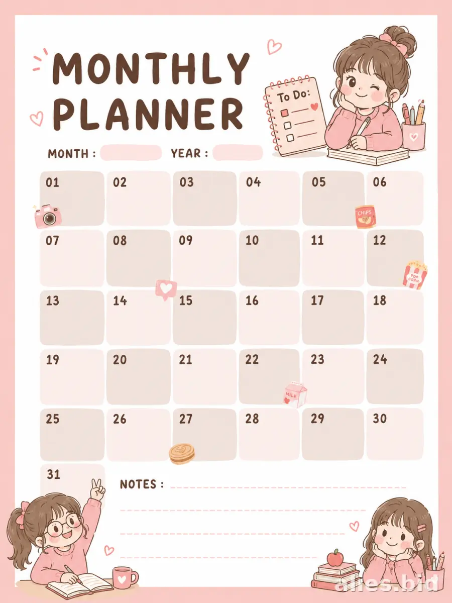 Free Printable Monthly Planner Template For Kids Free Worksheet #18