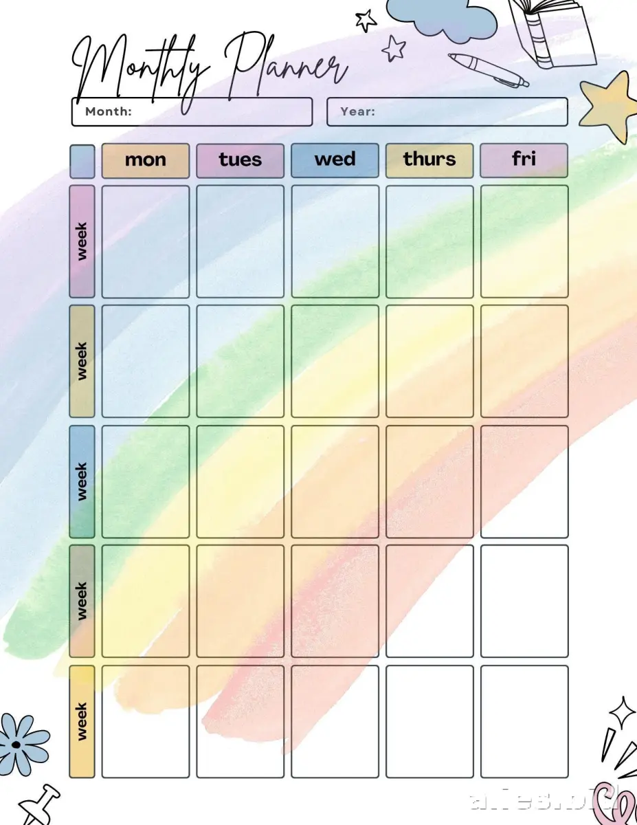 Free Printable Monthly Planner Template For Kids Free Worksheet #4