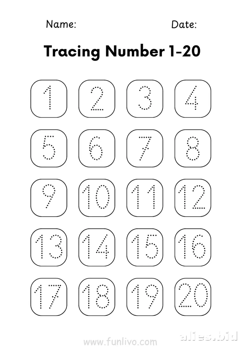 Number Tracing Worksheets 1-20 Printable #9