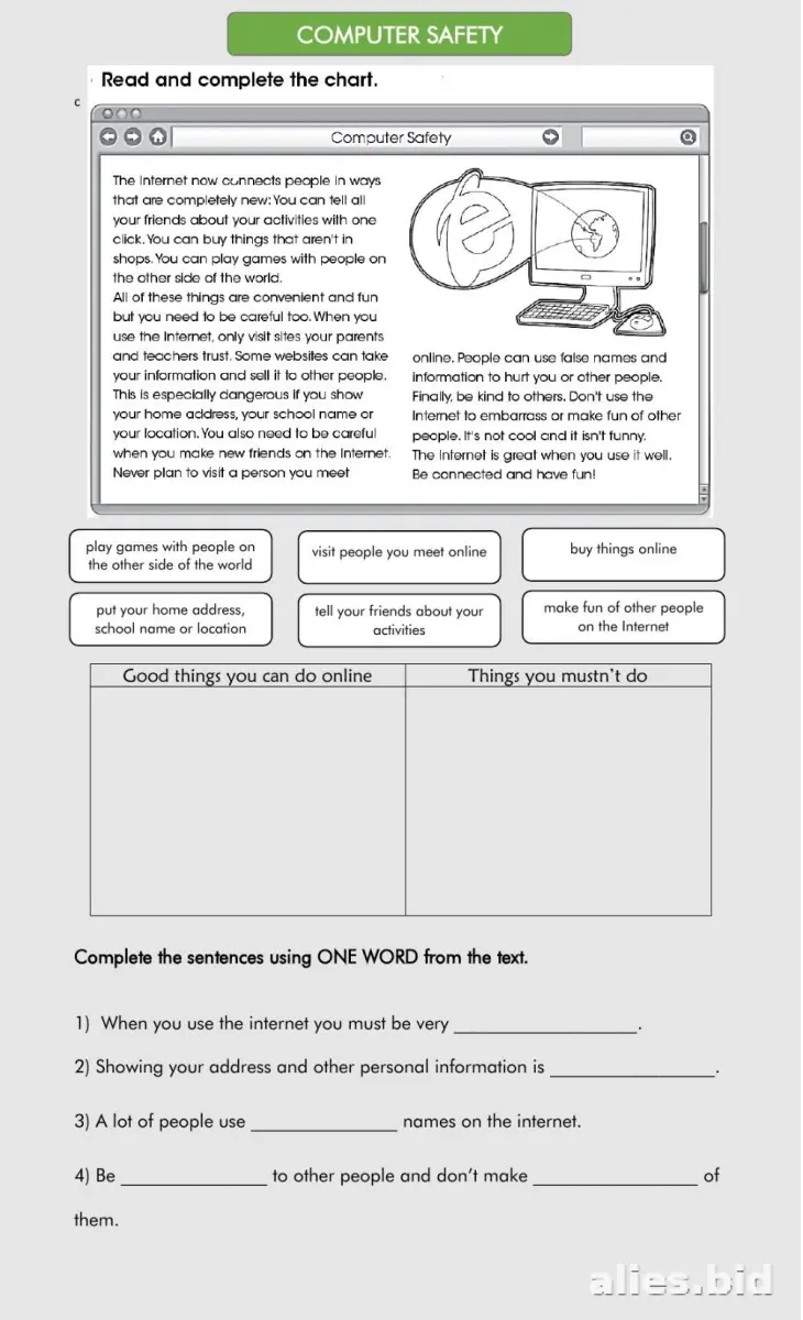 Free Printable Online Safety Worksheet Free #3