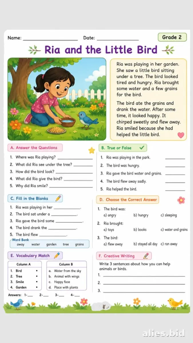 Free Printable Reading Comprehension Worksheet Grade 2 #8