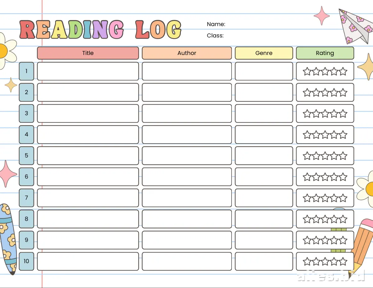 Free Printable Reading Log Template For Kids Free Worksheet #14