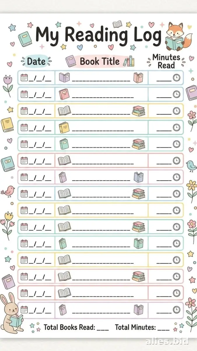 Free Printable Reading Log Template For Kids Free Worksheet #2