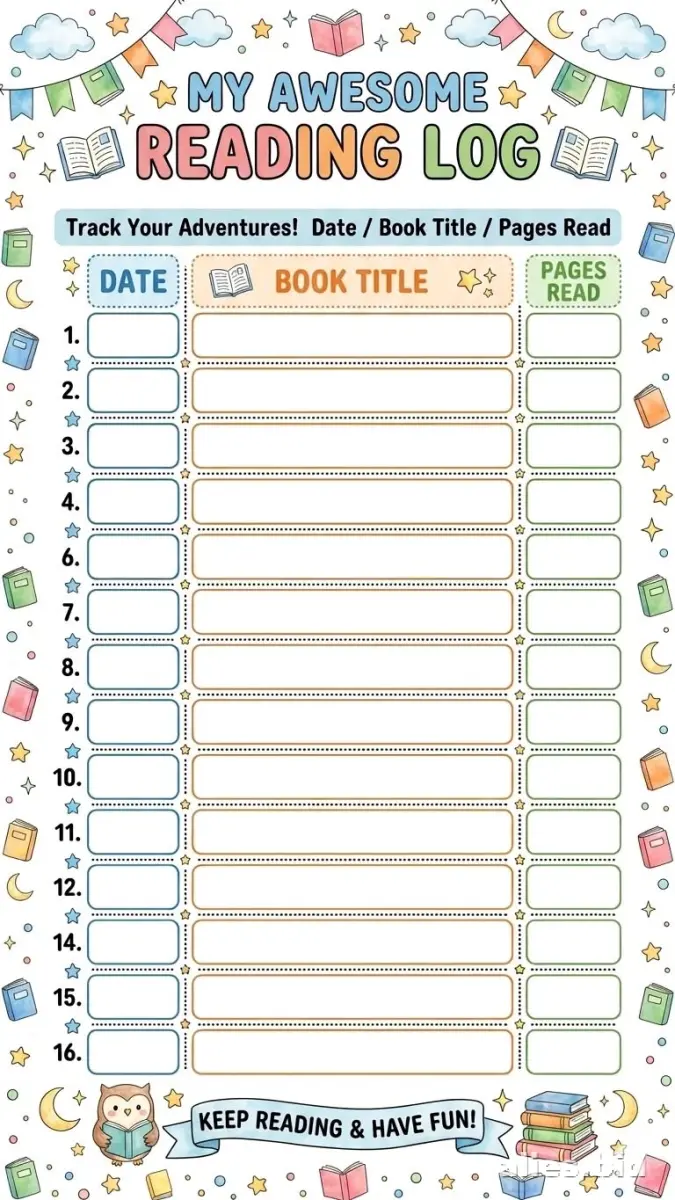 Free Printable Reading Log Template For Kids Free Worksheet #5