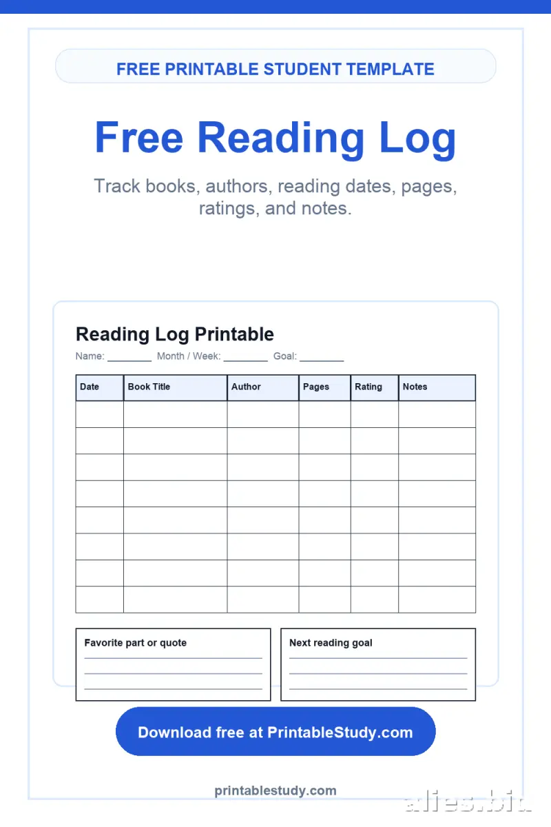 Free Printable Reading Log Template For Kids Free Worksheet #19