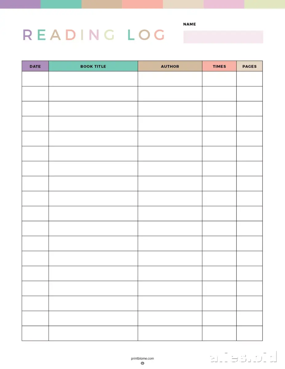 Reading Log Template for Kids