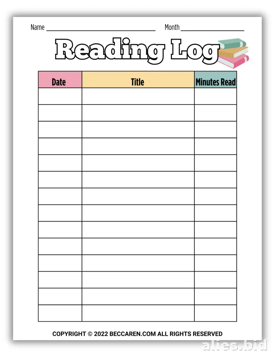 Free Printable Reading Log Template For Kids Free Worksheet #8
