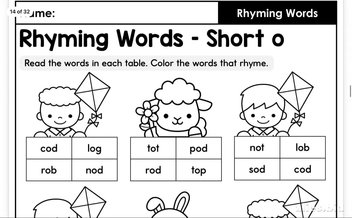 Free Printable Rhyming Words Worksheet For Kids #9