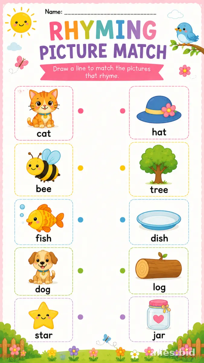 Free Printable Rhyming Words Worksheet For Kids #3