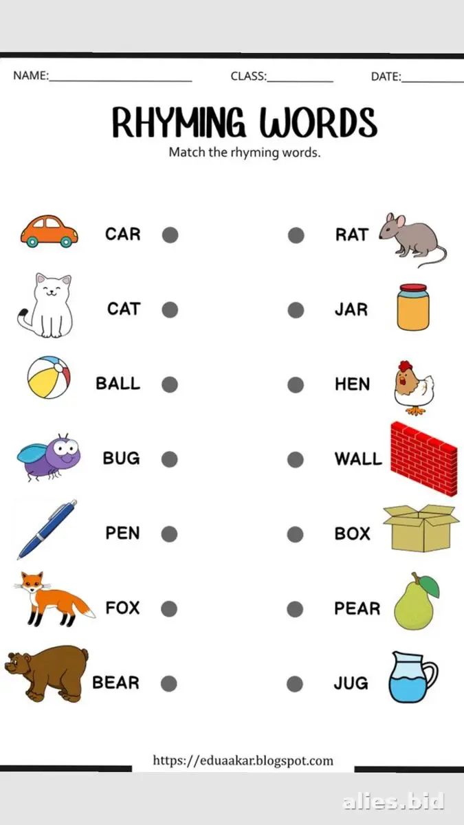 Free Printable Rhyming Words Worksheet For Kids #4
