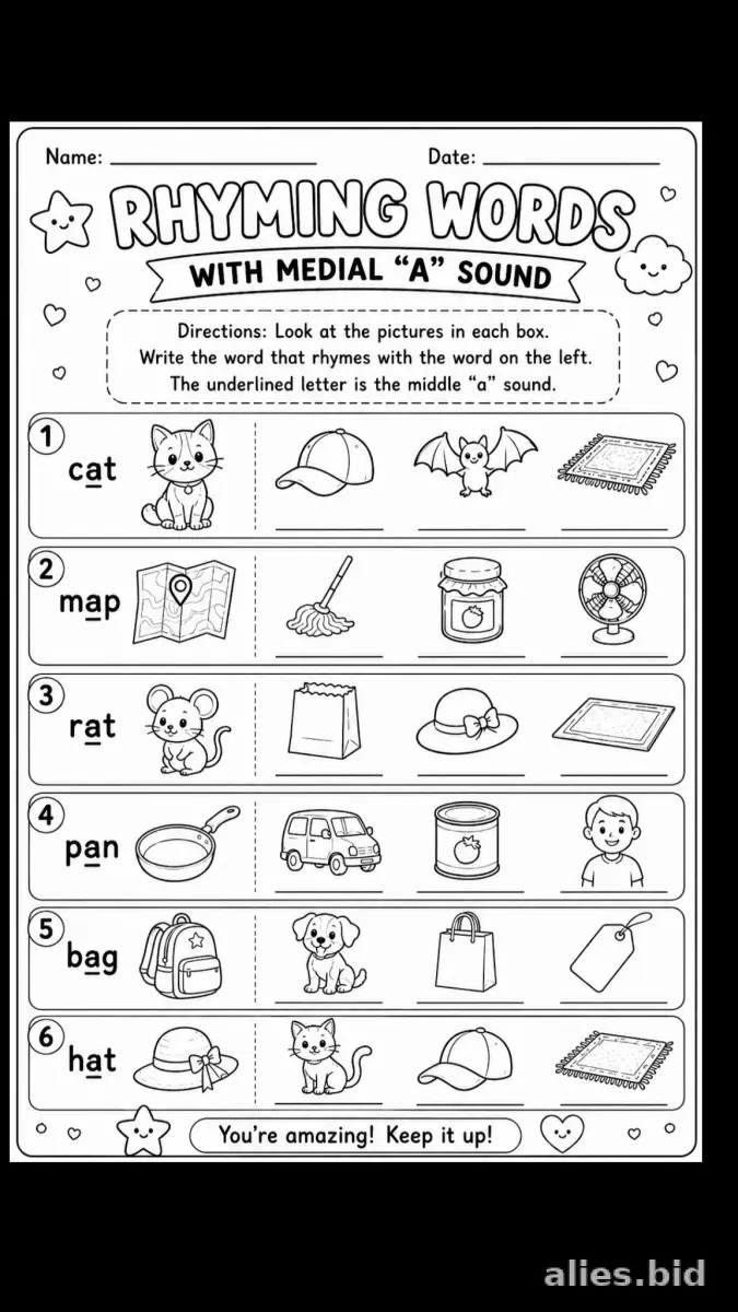 Free Printable Rhyming Words Worksheet For Kids #7