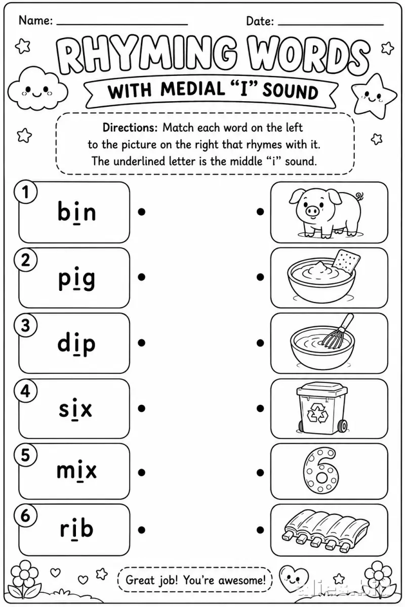 Free Printable Rhyming Words Worksheet For Kids #12
