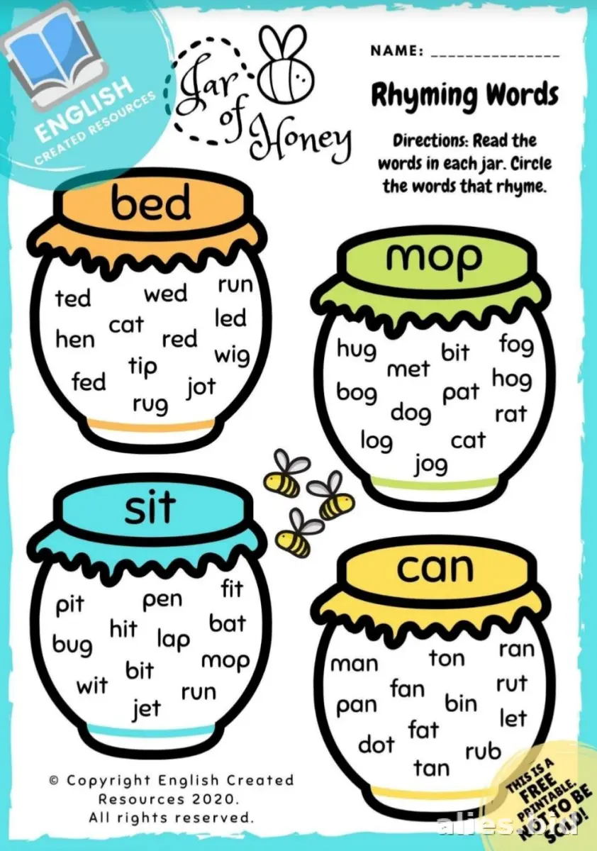Free Printable Rhyming Words Worksheet For Kids #2