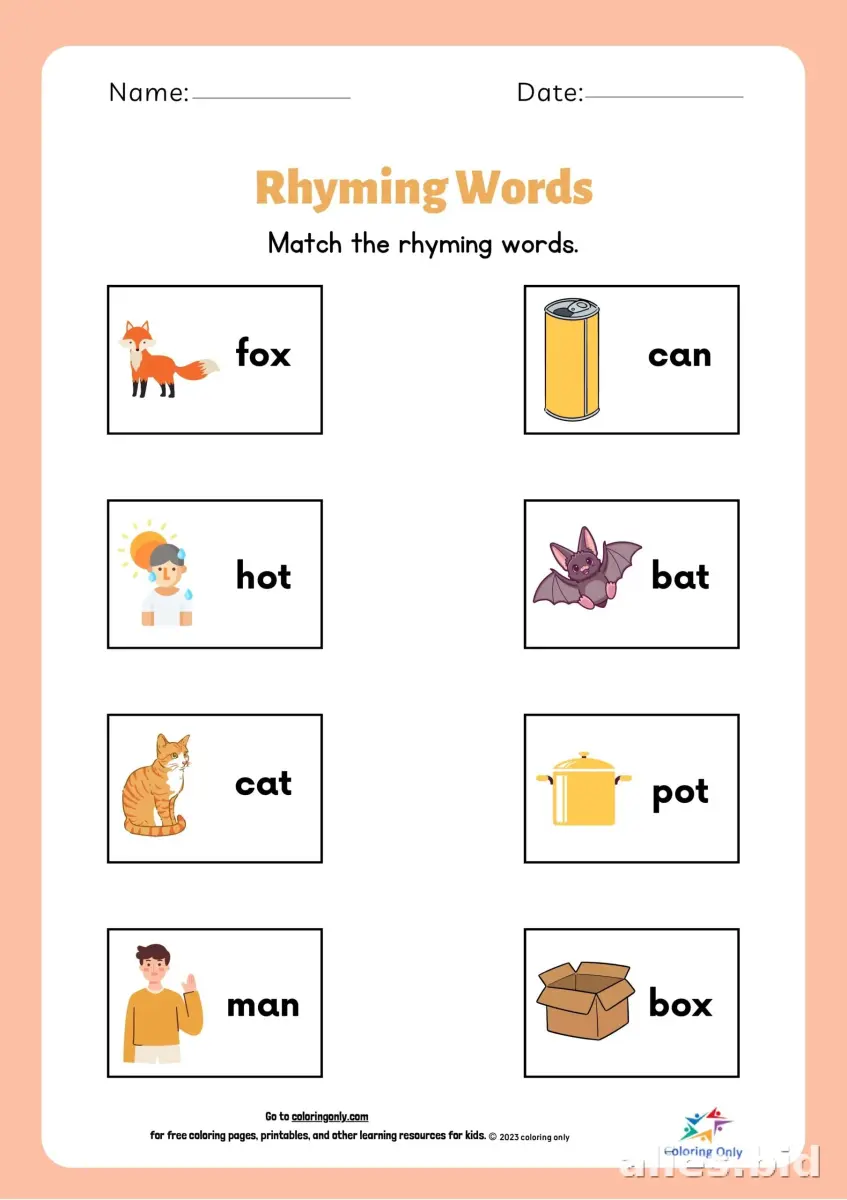 Free Printable Rhyming Words Worksheet For Kids #10
