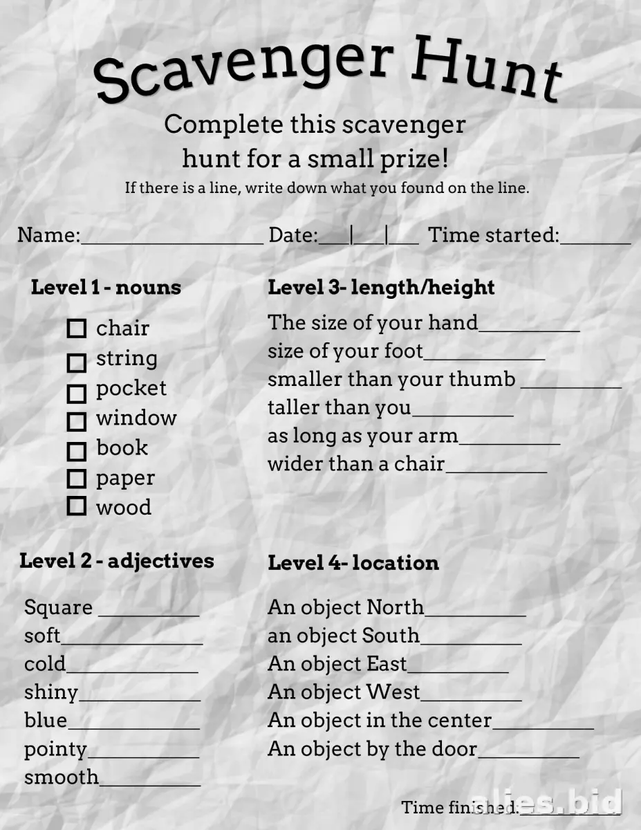 Free Printable Scavenger Hunt Worksheet For Kids #5