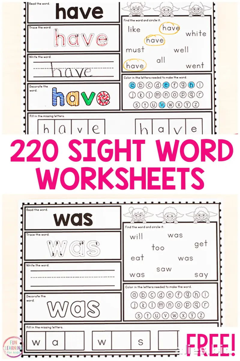 Free Printable Sight Words Worksheets First Grade Free #9