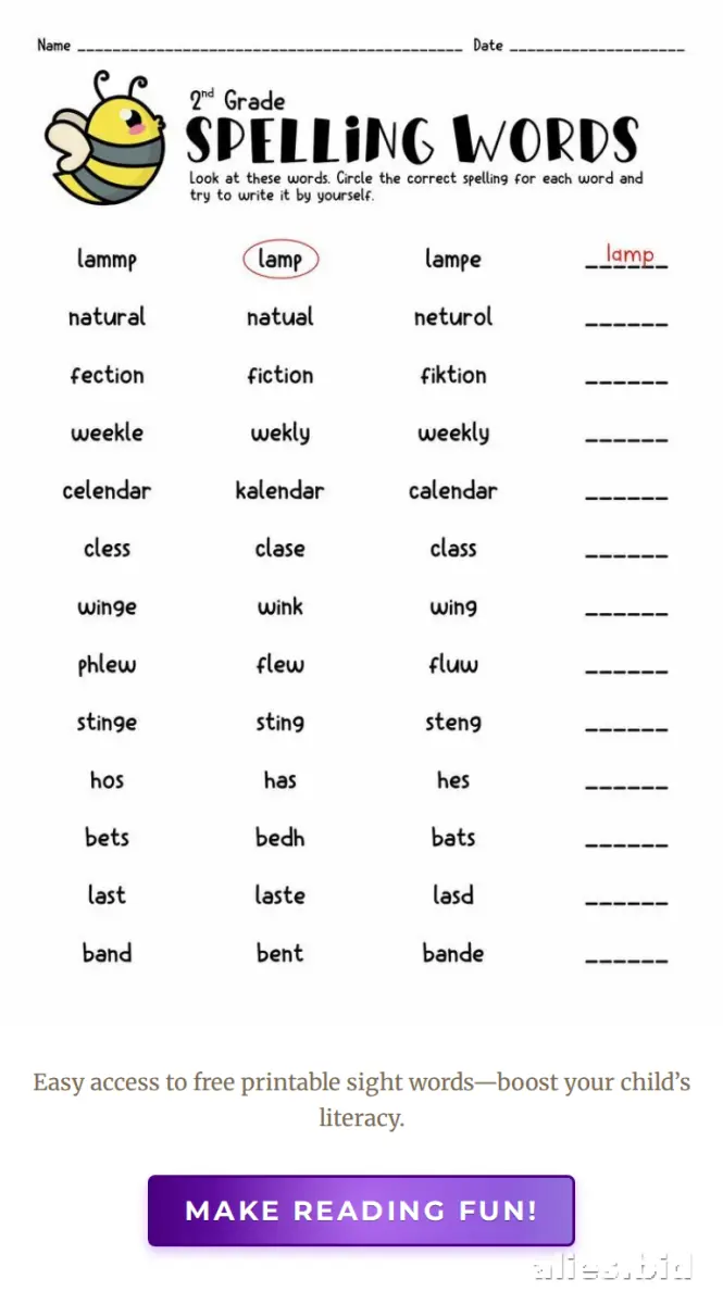 Spelling Worksheet For Kids Printable #4