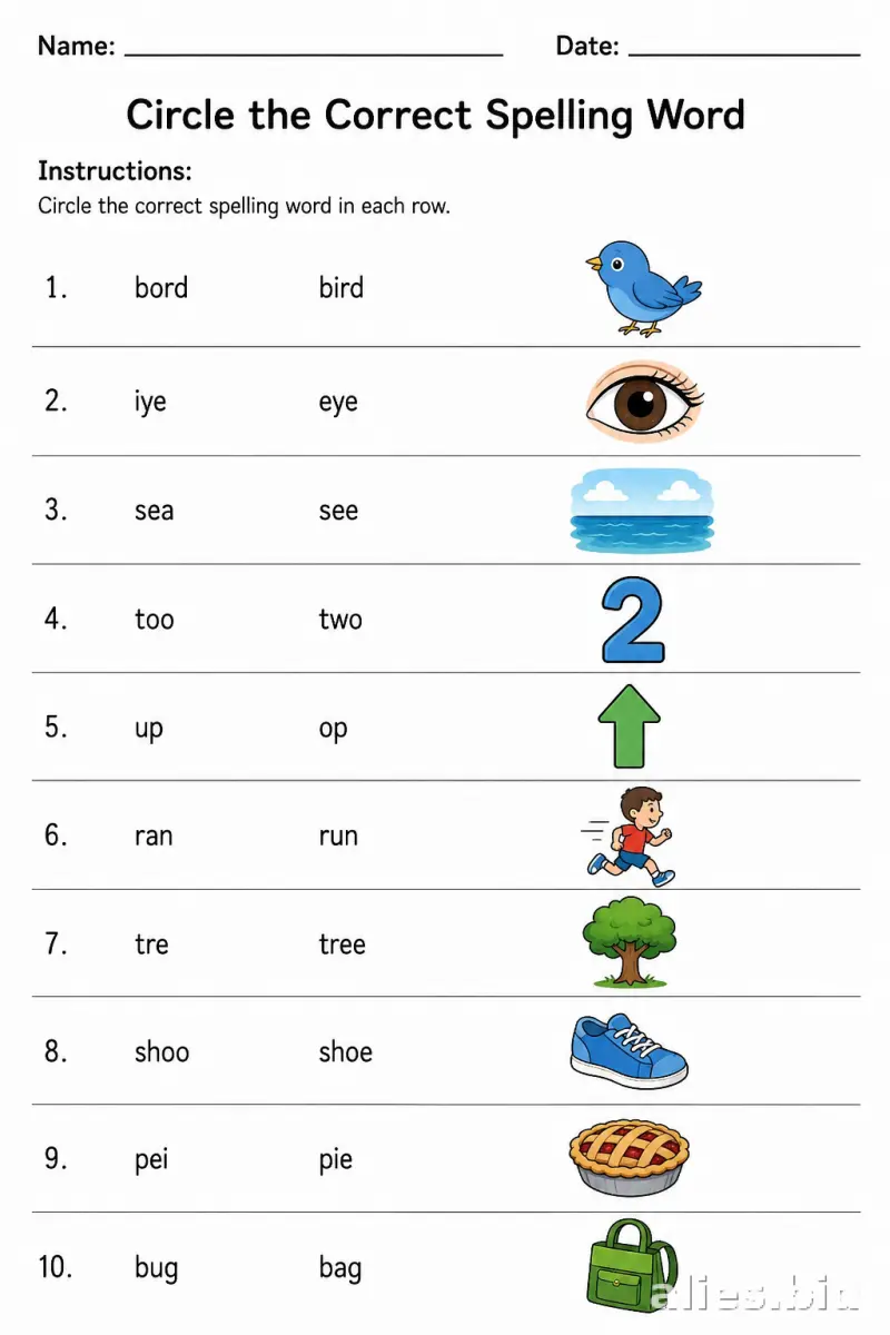 Spelling Worksheet For Kids Printable #2