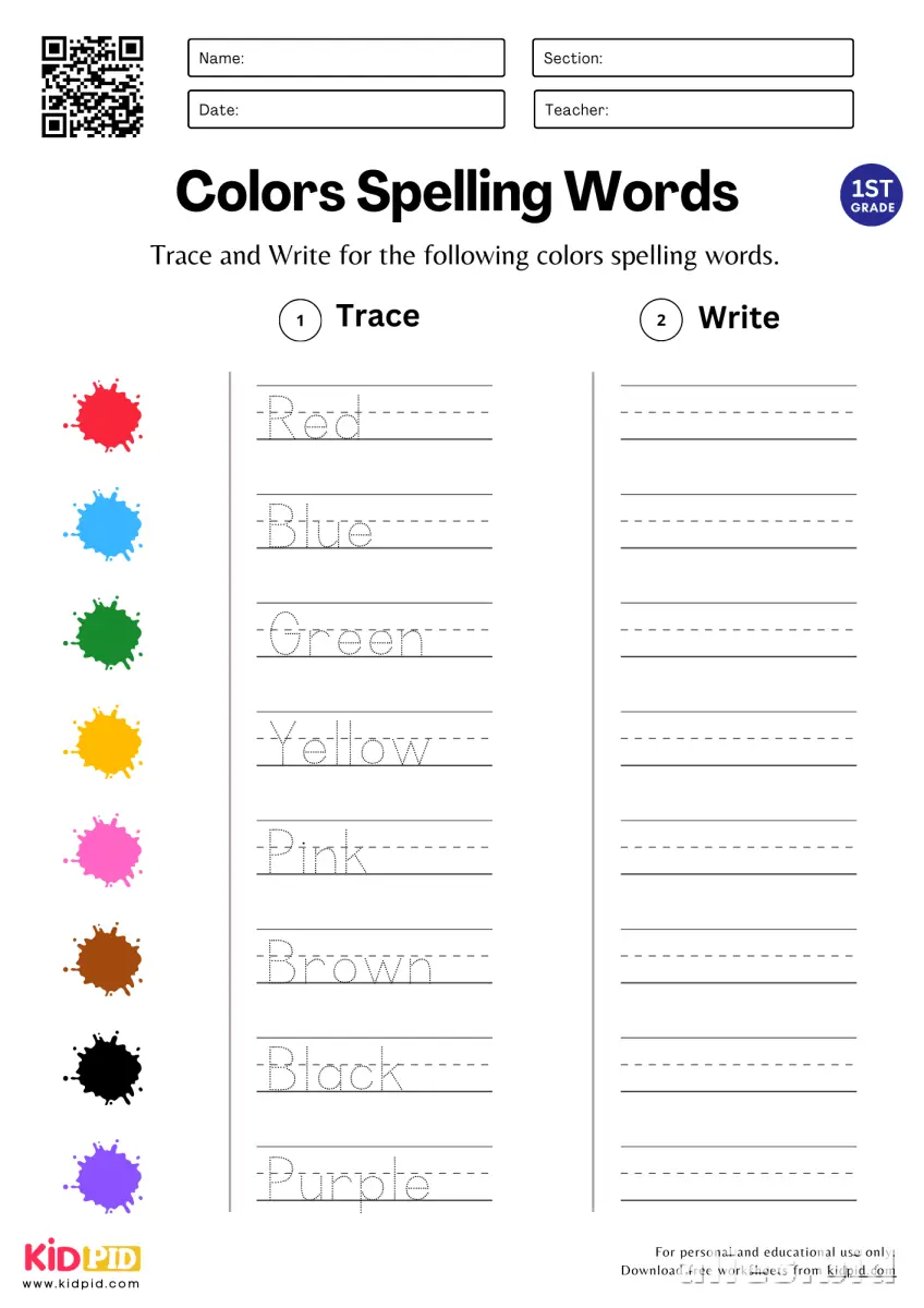 Spelling Worksheet For Kids Printable #12