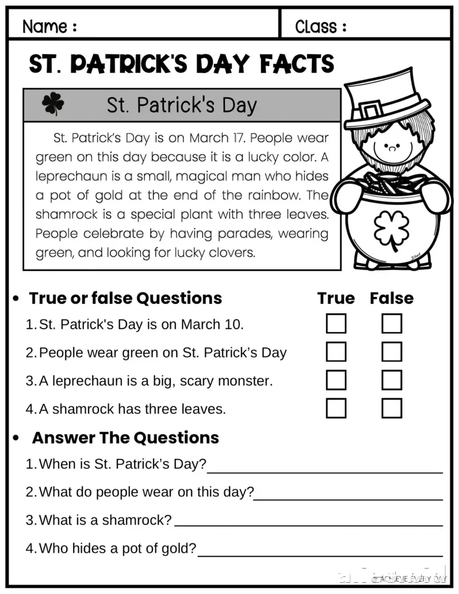 Free Printable St Patrick Worksheet For Kids Free #8