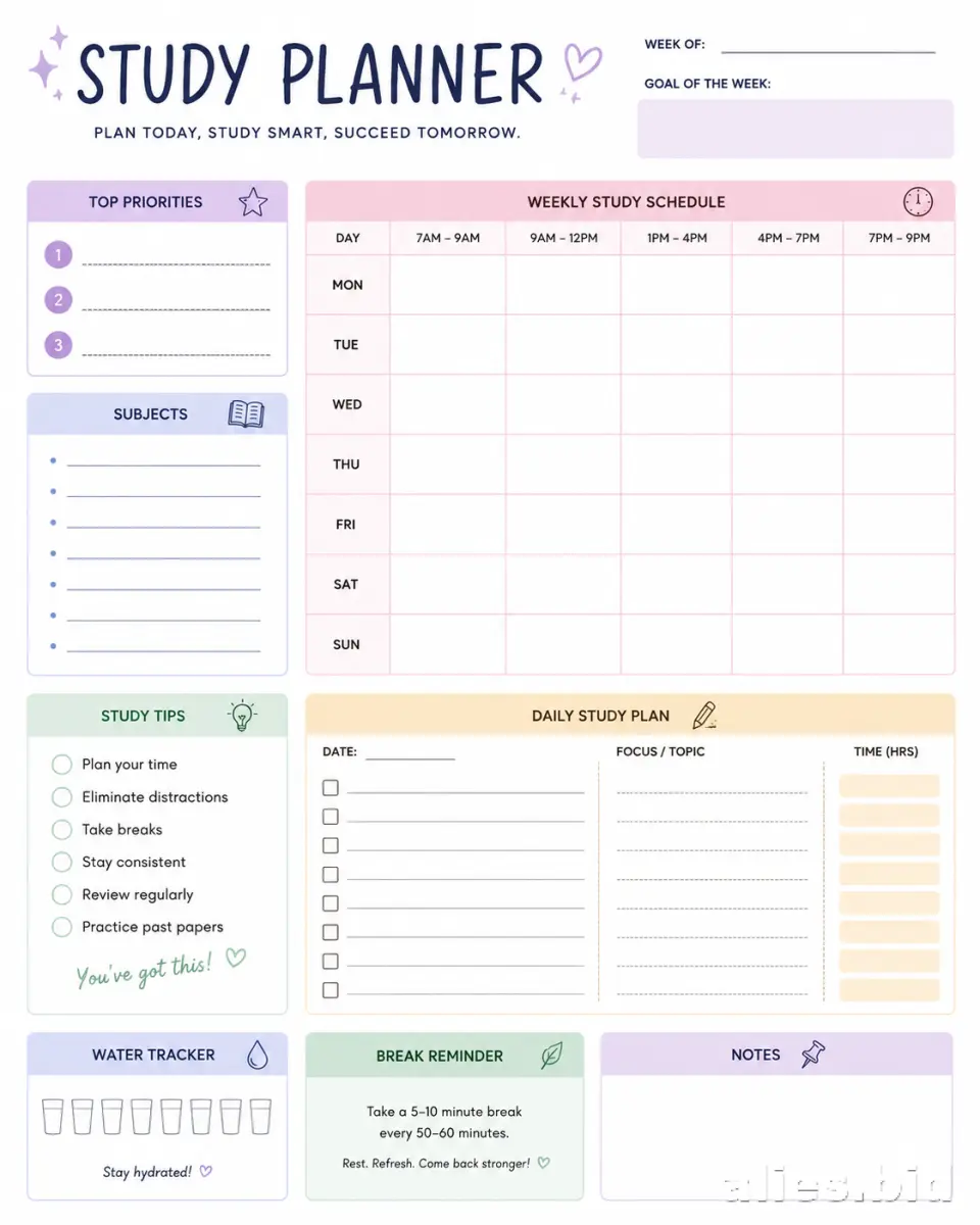Free Printable Student Planner Template Free Print Worksheet #8
